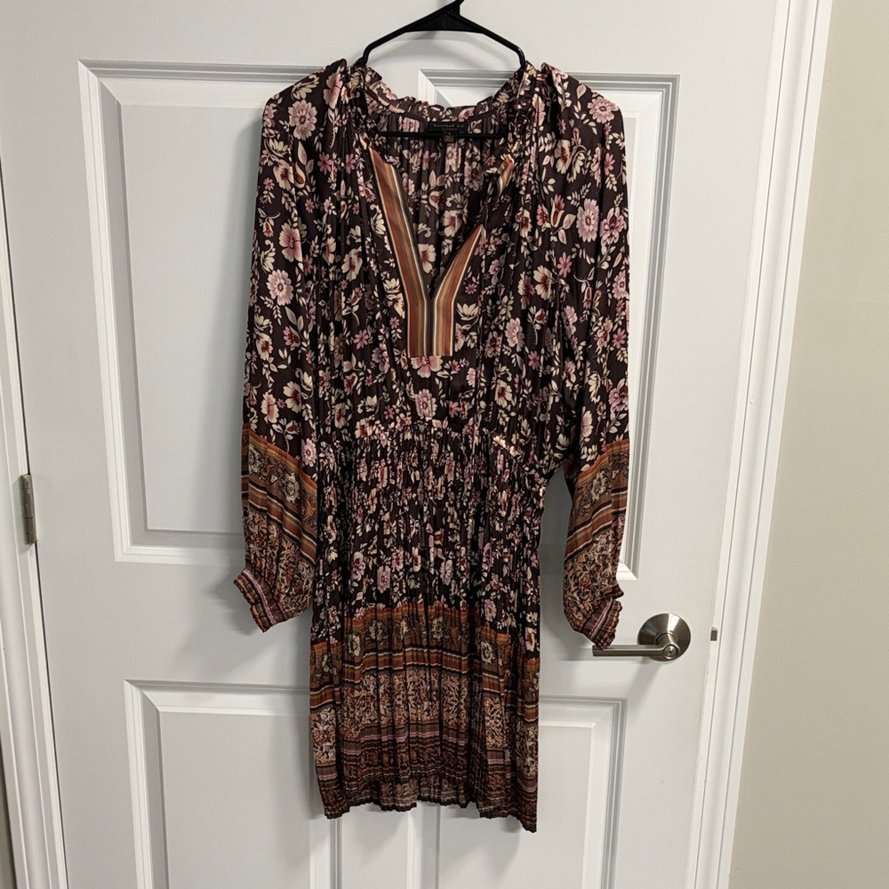 Current Air Floral Long Sleeve Dress - Brown and Pink